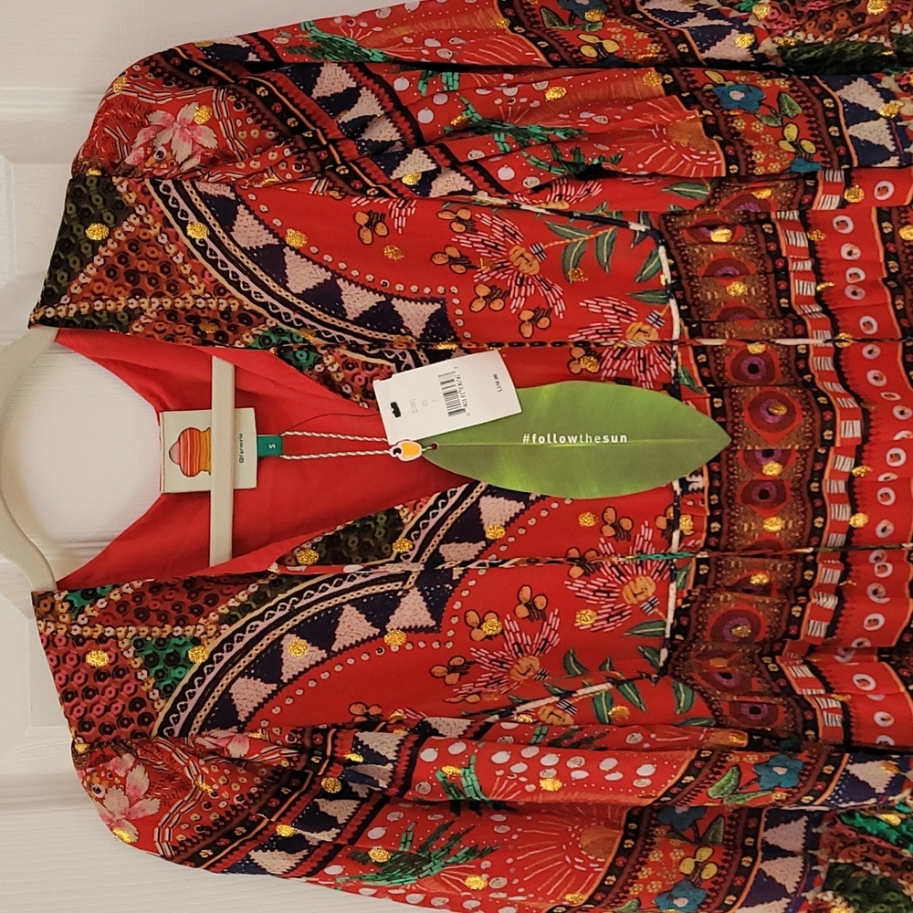NWT Farm Rio Tropical Shine Dress In Red - Picture 6 of 16